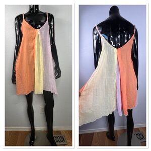 ELAN Color-Block Beach Cover-Up Mini Dress Sz M Cotton Polyester Blend